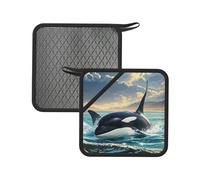 Juego de 2 soportes para ollas resistentes al calor, almohadillas calientes para horno, orca, orca, ballena, forro de algodón suave, agarraderas de silicona antideslizante para cocina, horno, barbacoa