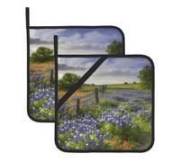 Juego de 2 soportes para ollas resistentes al calor Texas Bluebonnets Scenery Oven Hot Pads lavables para cocina, salvamanteles cuadrados con trabillas para colgar, alfombrillas calientes para hornear