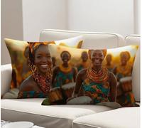 Juego de 2 Suave Lino Funda Cojin 40x80 cm África Cojines Exterior Rectangular Mujer Decorativo Funda Almohada, Decoración Moderna para el Hogar Fundas de Cojines 40 x 80 cm Regalo de Mujer R-1367
