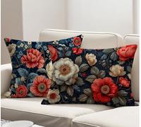 Juego de 2 Suave Terciopelo Funda Cojin 40x60 cm Rojo Cojines Exterior Rectangular Flor Decorativo Funda Almohada, Decoración Moderna para el Hogar Fundas de Cojines 40 x 60 cm Regalo de Mujer R-2189