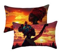 Juego de 2 Suave Terciopelo Fundas Cojines 50x70 cm, África Funda Cojin Rectangular, Mujer Cojines Exterior Jardin Impermeable, Suave Transpirables Fundas Almohada para Decoración del Hogar E-1683