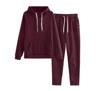 Juego de 2 sudaderas con capucha y pantalones cálidos de invierno para mujer con capucha y pantalón para mujer, Vino, 4XL