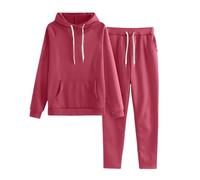 Juego de 2 sudaderas con capucha y pantalones cálidos de invierno para mujer con capucha y pantalón para mujer, rosa brillante, XL