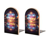 Juego de 2 sujetalibros de madera con diseño abstracto de bola de discoteca, 2 soportes resistentes para libros, organizador de escritorio para bibliotecas en casa, oficina