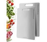 Juego de 2 tablas de cortar de titanio, sin BPA, acero inoxidable S316 con revestimiento de titanio, doble cara utilizable para carne, pan, verduras y frutas 2pcsV1