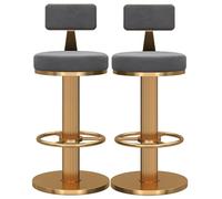Juego de 2 taburetes Altos y Resistentes para Barra de Desayuno, con Giro de 360°, Altura Ajustable, Respaldo bajo, reposapiés y Base de Metal. Ideales para Islas de Cocina y comedores (Gris