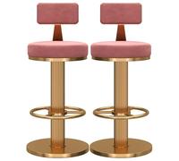 Juego de 2 taburetes Altos y Resistentes para Barra de Desayuno, con Giro de 360°, Altura Ajustable, Respaldo bajo, reposapiés y Base de Metal. Ideales para Islas de Cocina y comedores (Rosa