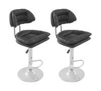 Juego de 2 taburetes de bar, altura ajustable 62 - 82 cm, giratorio 360°, soporta hasta 150 kg, con respaldo y reposapiés, asiento acolchado, para barra de bar, peluquería, cocina y salón (negro
