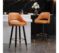 Juego de 2 taburetes de Bar, Altura de mostrador, taburetes de Bar de Cuero sintético de Mediados de Siglo para Barra de Cocina, Isla, cafetería (Orange,75cm/29.6in)