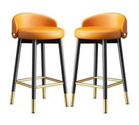 Juego de 2 taburetes de bar con marco de metal negro con respaldo, tapicería de piel ecológica, sillas altas de isla de cocina para pub, bistró, asientos de mostrador