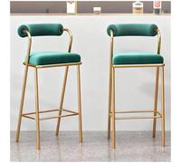 Juego de 2 taburetes de bar con respaldo, tapizados en terciopelo y con una robusta base metálica. Diseño ergonómico a la altura de la barra, ideales for la isla de la cocina o el bar.(75cm/29.5in)