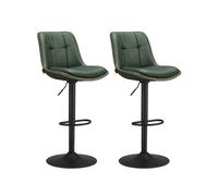 VASAGLE Juego de 2 Taburetes de Bar, Sillas Altas Giratorias Regulables en Altura, Acolchado PU, Sillas de Cocina con Respaldo y Reposapiés, Comedor, Mostrador, Acero, Verde Bosque LJB095C01