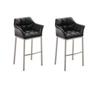Juego de 2 taburetes de bar damaso con tapizado de cuero sintético y base de cuatro patas simil cuero negro 48x64x110 cm