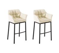 Juego de 2 taburetes de bar damaso con tapizado de cuero sintético y base de cuatro patas simil cuero crema 48x64x110 cm