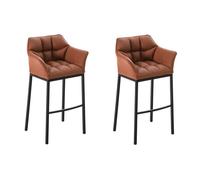 Juego de 2 taburetes de bar damaso con tapizado de cuero sintético y base de cuatro patas simil cuero marrón claro 48x64x110 cm