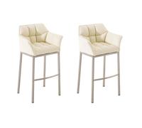Juego de 2 taburetes de bar damaso con tapizado de cuero sintético y base de cuatro patas simil cuero crema 48x64x110 cm