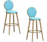 Juego de 2 taburetes de bar de altura de mostrador, sillas de bar tapizadas en terciopelo con patas de metal, taburetes de isla de mediados de siglo for encimera de cocina y hogar.(Light Blue,75cm)