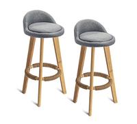 Juego de 2 taburetes de Bar de Lino Gris con reposapiés de Cuerda y Respaldo bajo, Patas de Madera Maciza para Cocina, Pub, cafetería o bistró, 70 cm de Altura (Gris, Talla única)