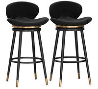 Juego de 2 taburetes de bar de metal con respaldo de mariposa de 75 cm de altura, sillas de cocina giratorias, reposapiés redondos, taburetes de comedor negros para espacios modernos