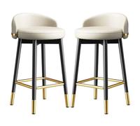 Juego de 2 taburetes de bar de metal negro con respaldo, elegantes sillas de isla de cocina de piel sintética, asientos altos para pub y bistró, muebles de bar modernos