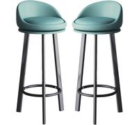 Juego de 2 taburetes de bar de piel sintética azul con patas negras de 60 cm de altura, modernos asientos de comedor, cómodas sillas tapizadas para cocina y decoración del hogar