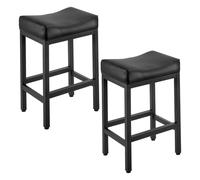 Juego de 2 taburetes de bar de piel sintética negra con asiento acolchado y patas de metal, capacidad de 300 libras, perfecto para comedor, bar, mostrador, cafetería, dimensiones: 450 x 340 x 645 mm