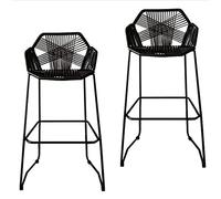 Juego de 2 taburetes de bar de ratán de estilo nórdico con patas de metal negro para restaurante, cafetería y decoración de bar en el hogar