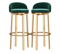 Juego de 2 taburetes de Bar de Terciopelo, con reposapiés Altos giratorios y Patas de Metal para Isla de Cocina, sin Brazos, Color Verde.
