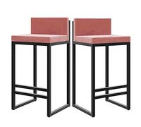 Juego de 2 taburetes de bar de terciopelo de 55 cm de alto, sillas modernas con marco de metal para comedor, elegante terciopelo rosa para cocina y sala de estar