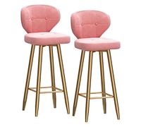 Juego de 2 taburetes de bar de terciopelo de lujo, color rosa, de 65 cm, elegantes taburetes de bar con respaldo, patas de metal dorado y reposapiés, taburetes elegantes para cocina y bar, muebles