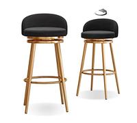 Juego de 2 taburetes de bar de terciopelo, giro de 360°, patas de metal negro, altura del asiento de 65 cm, perfecto para cocina, bar en casa, comedor, elegante acabado de terciopelo azul
