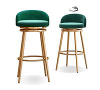 Juego de 2 taburetes de bar de terciopelo, giro de 360°, patas de metal negro, ideal para cocina, barra de bar, altura del asiento 65 cm, elegante diseño de terciopelo azul