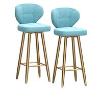 Juego de 2 taburetes de bar de terciopelo modernos con respaldo, patas de metal dorado resistentes, reposapiés, taburete de isla para cocina, bar, color azul claro, asiento elegante y cómodo para el