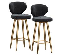 Juego de 2 taburetes de bar de terciopelo negro de 65 cm de altura con respaldo, patas y reposapiés de metal dorado resistente, silla de isla de cocina para barra de bar, diseño moderno para