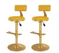 Juego de 2 taburetes de bar dorados giratorios, altura del mostrador, asiento acolchado de piel sintética, regulables con respaldo, para isla de cocina, bar, salón