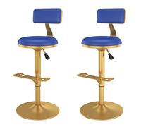 Juego de 2 taburetes de bar dorados giratorios, altura del mostrador, asiento acolchado de piel sintética, regulables con respaldo, para isla de cocina, bar, salón