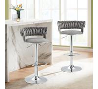 Juego de 2 taburetes de bar giratorios de 360 grados, sillas de altura ajustable con reposapiés para cocina, comedor, isla, bar, bodega, oficina, salón, salón, plata, estilo moderno, estilo de gama