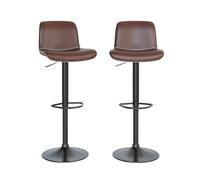 Juego de 2 taburetes de bar giratorios de piel sintética, sillas de bar modernas ajustables, taburetes de bar con respaldo para isla de cocina, color marrón