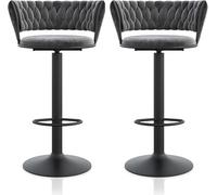 Juego de 2 taburetes de bar giratorios de terciopelo, altura ajustable de 65 a 80 cm, asiento acolchado con respaldo y reposapiés, diseño ergonómico, elegante y cómodo para cocina o zona de bar
