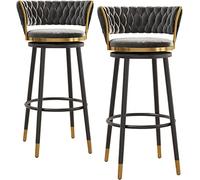 Juego de 2 taburetes de bar giratorios de terciopelo con respaldo bajo y reposapiés, asientos de isla tapizados de 65 cm de altura del asiento, elegantes y cómodas sillas de bar para mostrador