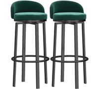 Juego de 2 taburetes de bar giratorios de terciopelo moderno con elegante diseño verde para un cómodo asiento de isla de cocina, reposapiés de metal, respaldo tapizado, ideal para bar en casa o rincón