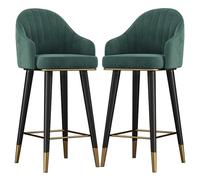 Juego de 2 taburetes de bar giratorios de terciopelo, sillas de altura de mostrador de 29.5 pulgadas con respaldo curvado, reposapiés y almohadillas antideslizantes, elegante asiento alto verde para
