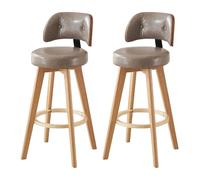 Juego de 2 taburetes de bar giratorios modernos con respaldo y reposapiés, cómodas sillas de madera de 77 cm de alto para isla de cocina y comedor (caqui)
