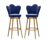 Juego de 2 taburetes de bar giratorios modernos de 25.6 pulgadas, tapizados de terciopelo, sillas de respaldo alto para cocina, isla, comedor, patio, muebles elegantes de color azul