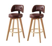 Juego de 2 taburetes de bar giratorios modernos, sillas de madera de 87 cm de altura con respaldo y reposapiés, cómodo asiento de comedor para isla de cocina, tapizado marrón