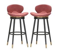 Juego de 2 taburetes de bar giratorios tapizados de terciopelo con respaldo curvado y reposapiés, ideal para cocina y desayuno, asiento de rincón con patas negras, 65 cm de altura