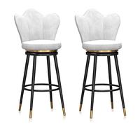 Juego de 2 taburetes de bar giratorios tapizados de terciopelo de 25.6 pulgadas con respaldo alto para cocina, isla, comedor, patio, elegante diseño blanco