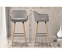 CLP Taburete de Bar Juego de 2 tapizados con Respaldo Grant, Taburete con Funda de Tela, Estructura de Madera hasta 150 kg de Carga, Color:Gris