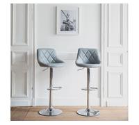 Happy Garden Juego de 2 taburetes de Bar Grises Jasper. Silla de Cocina de diseño Moderno con Asiento Regulable en Altura, rotación de 360° y reposapiés. Taburetes con Respaldo Negro.