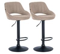 CLP Juego de 2 taburetes de Bar Milet Ajustables en Altura con Respaldo, Asientos Acolchados con tapizado de Tela Color:Gris Pardo;Material del Soporte:Negro Mate Metal